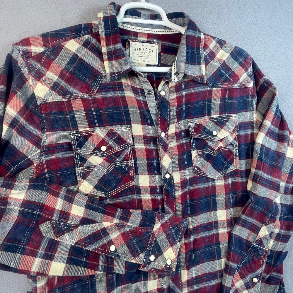 BKE Button Down Shirt Mens XL Blue Red Plaid Vintage Western Pearl Snap V232FPW